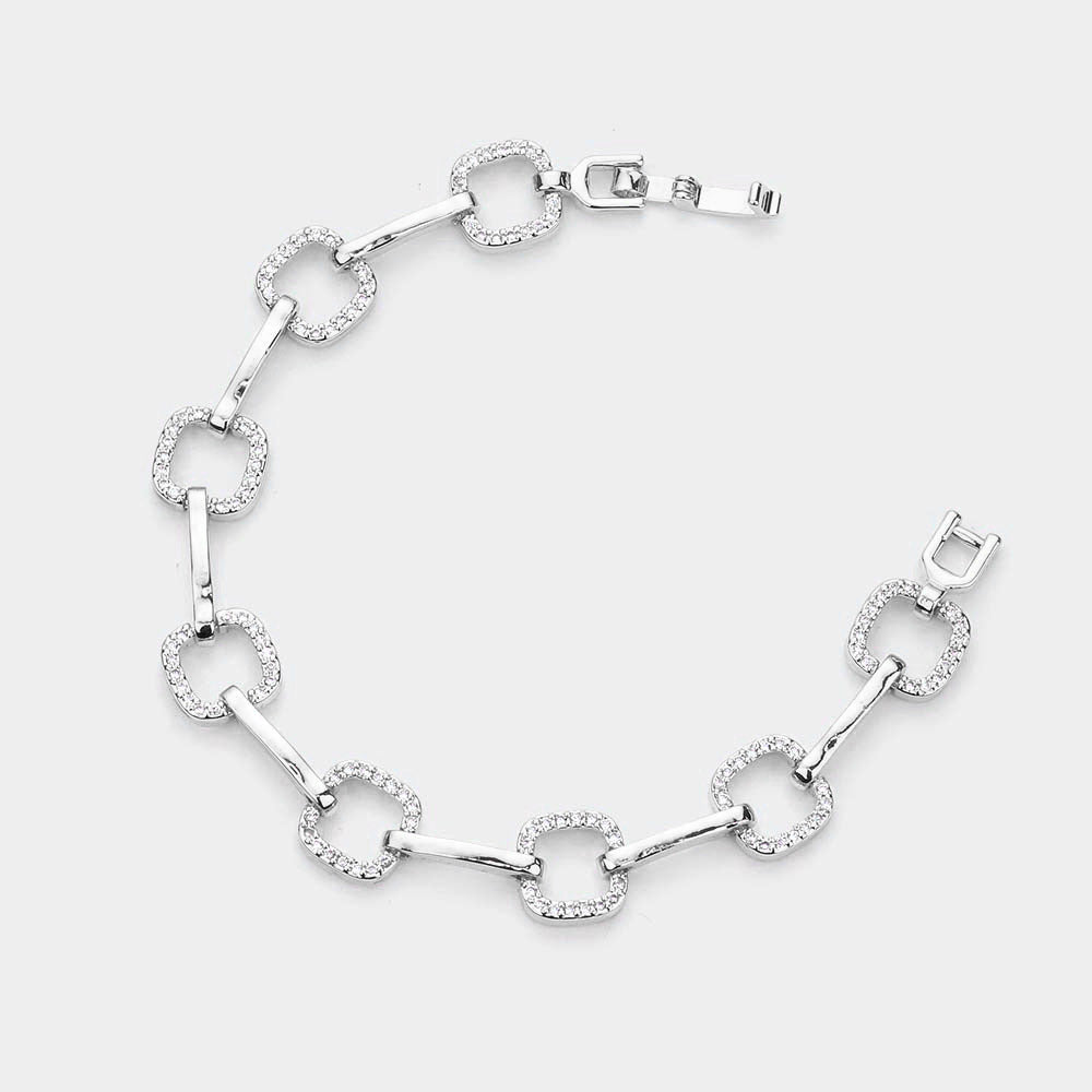iLLASPARKZ CZ Embellished Open Square Metal Bar Link Evening Bracelet
