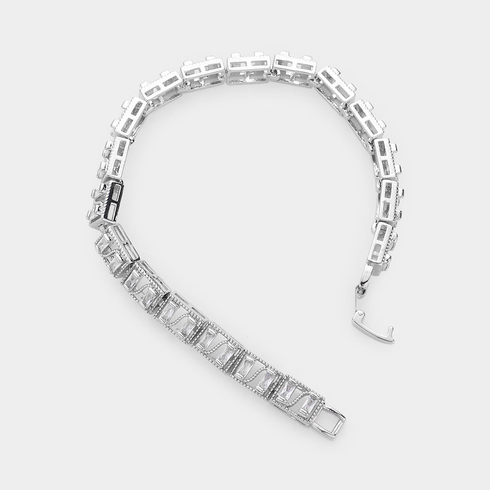 Baguette Round CZ Stone Accented Evening Bracelet