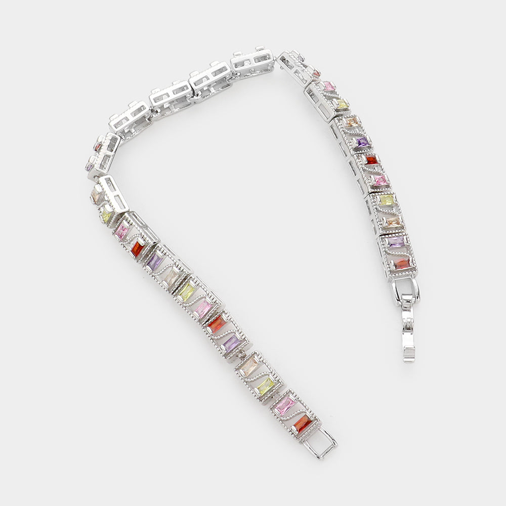 iLLASPARKZ Baguette Round CZ Stone Accented Evening Bracelet