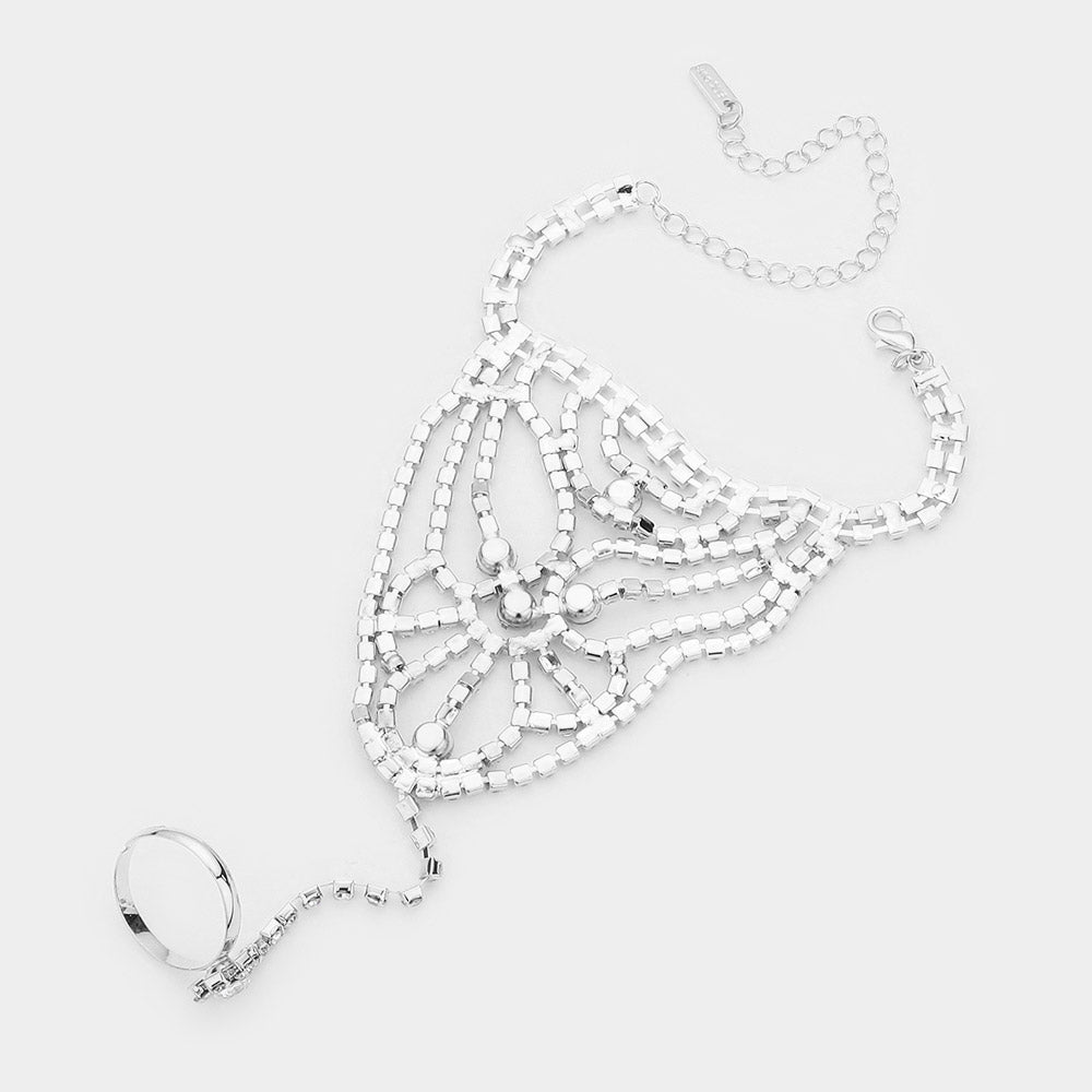 iLLASPARKZ Round Stone Accented Hand Chain Evening Bracelet