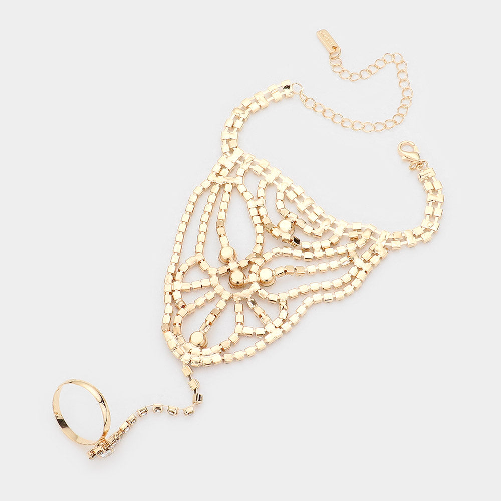 iLLASPARKZ Round Stone Accented Hand Chain Evening Bracelet