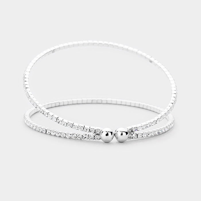 iLLASPARKZ 2Row Split Layer Rhinestone Pave Cuff Evening Bracelet