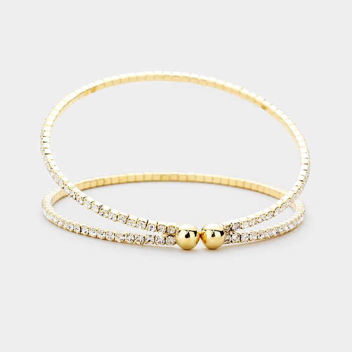 iLLASPARKZ 2Row Split Layer Rhinestone Pave Cuff Evening Bracelet