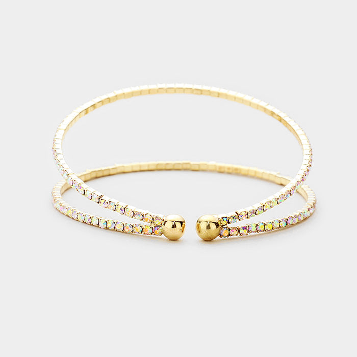 iLLASPARKZ 2Row Split Layer Rhinestone Pave Cuff Evening Bracelet