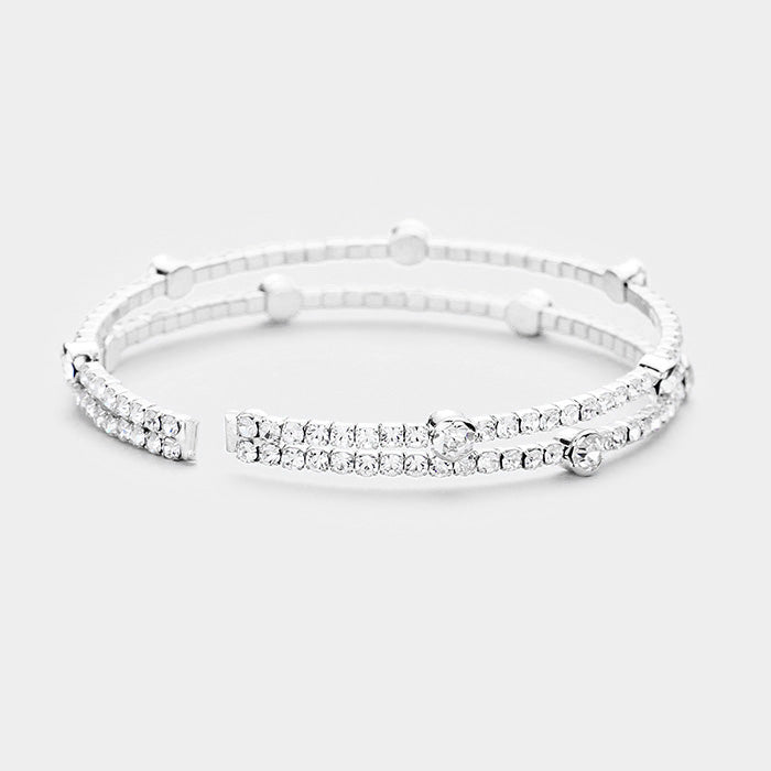 iLLASPARKZ 2Row Split Layer Round Crystal Detail Cuff Evening Bracelet