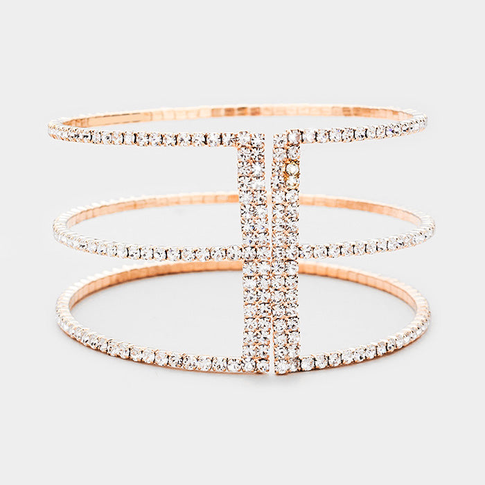 iLLASPARKZ 3Row Split Layer Round Crystal Detail Cuff Evening Bracelet