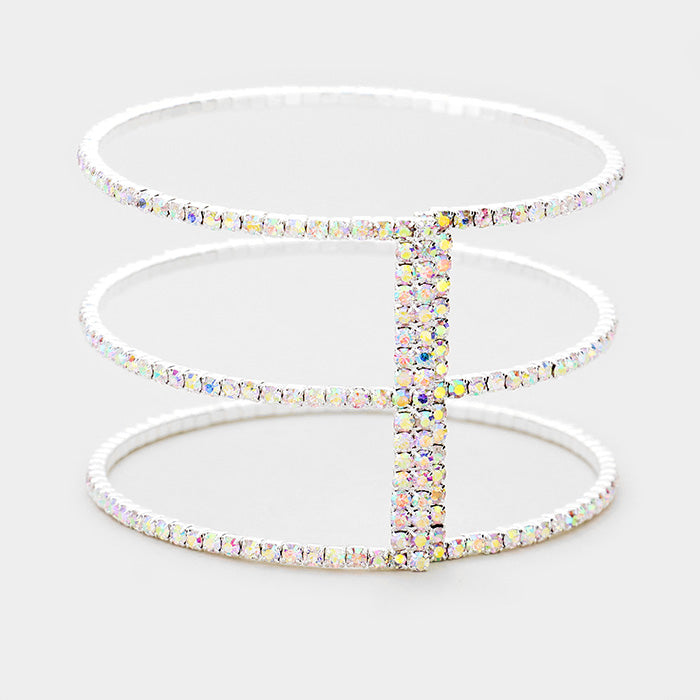 iLLASPARKZ 3Row Split Layer Round Crystal Detail Cuff Evening Bracelet