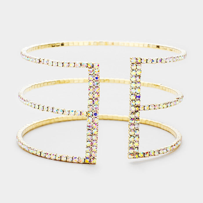 iLLASPARKZ 3Row Split Layer Round Crystal Detail Cuff Evening Bracelet