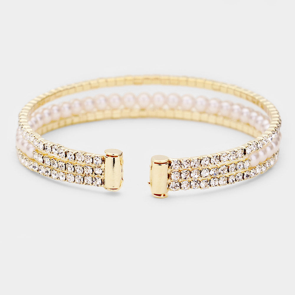 iLLASPARKZ Rhinestone Pearl Evening Cuff Bracelet