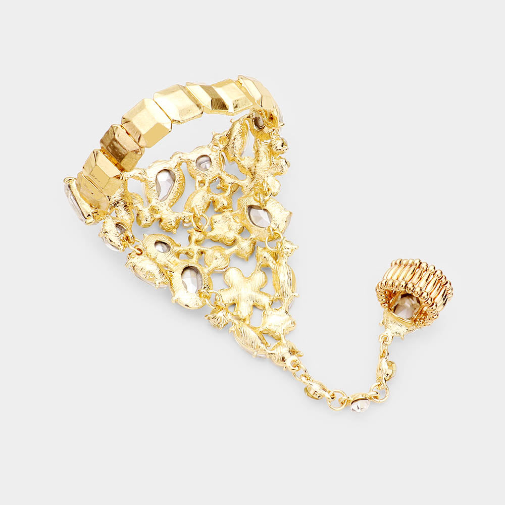 iLLASPARKZ Teardrop Crystal Rhinestone Pave Hand Chain Evening Bracelet