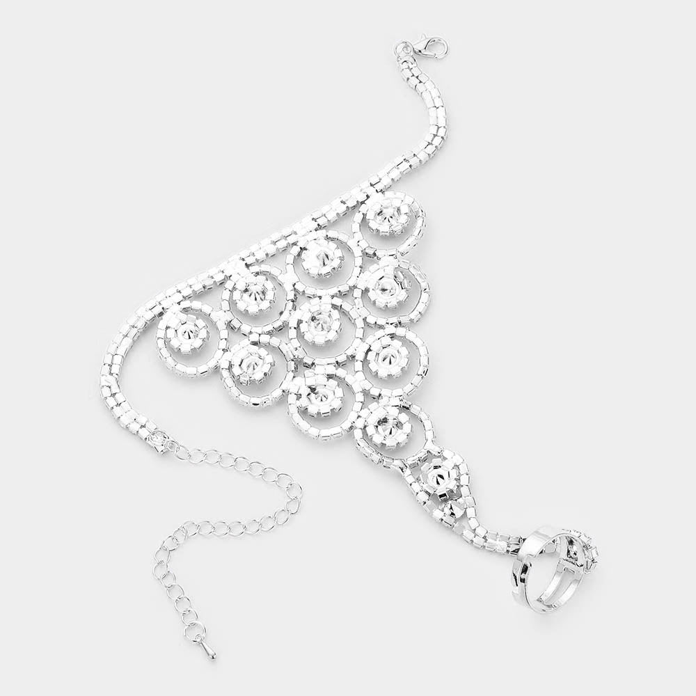 iLLASPARKZ Crystal Round Rhinestone Pave Hand Chain Evening Bracelet
