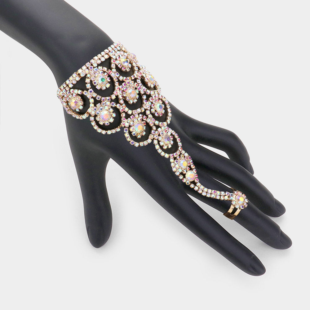 Crystal Round Rhinestone Pave Hand Chain Evening Bracelet