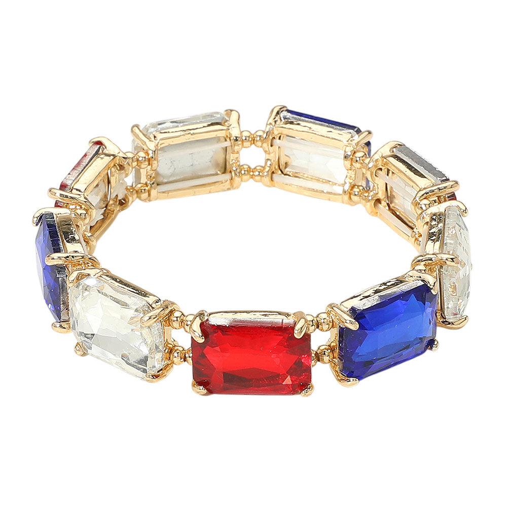 iLLASPARKZ American USA Emerald Cut Stone Stretch Evening Bracelet