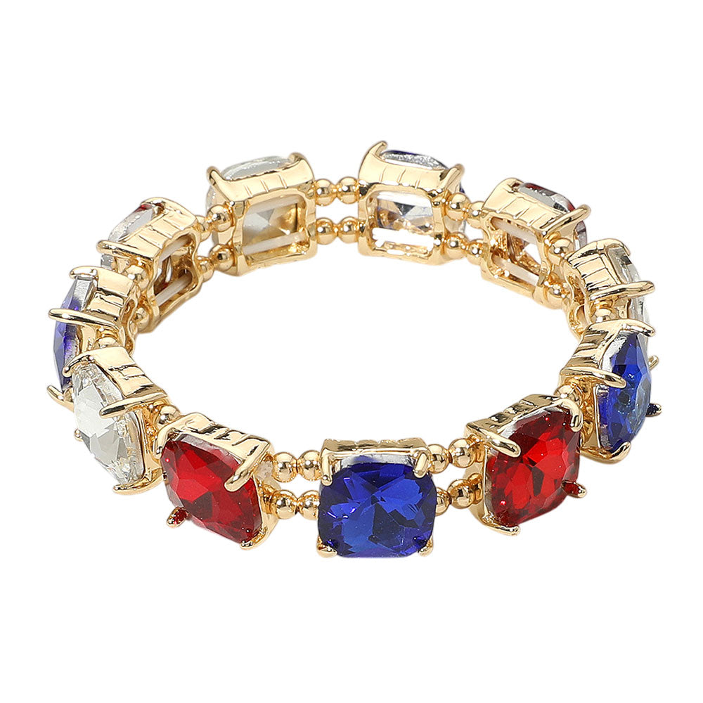 iLLASPARKZ American USA Cushion Square Stone Stretch Evening Bracelet