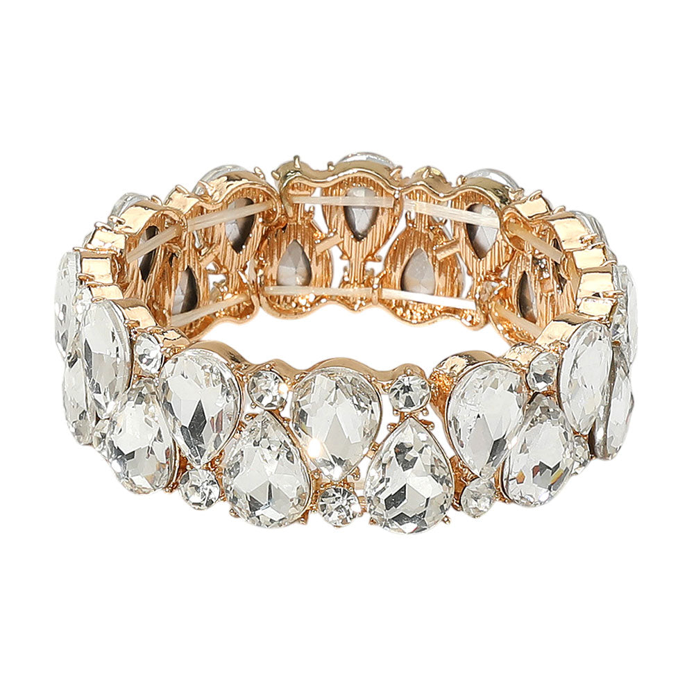 iLLASPARKZ Teardrop Stone Cluster Beaded Stretch Evening Bracelet