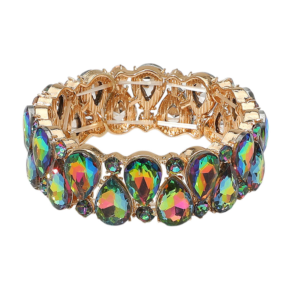 iLLASPARKZ Teardrop Stone Cluster Beaded Stretch Evening Bracelet
