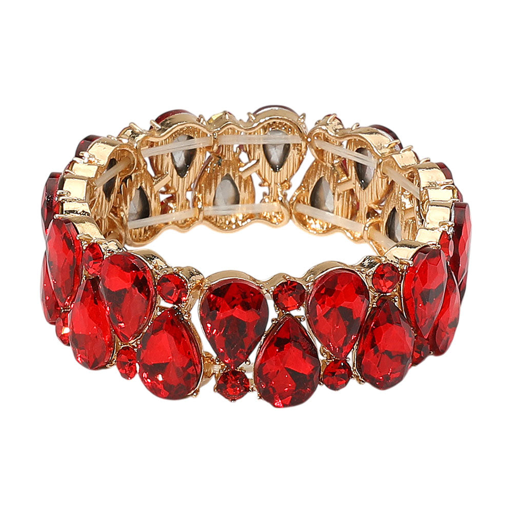 iLLASPARKZ Teardrop Stone Cluster Beaded Stretch Evening Bracelet