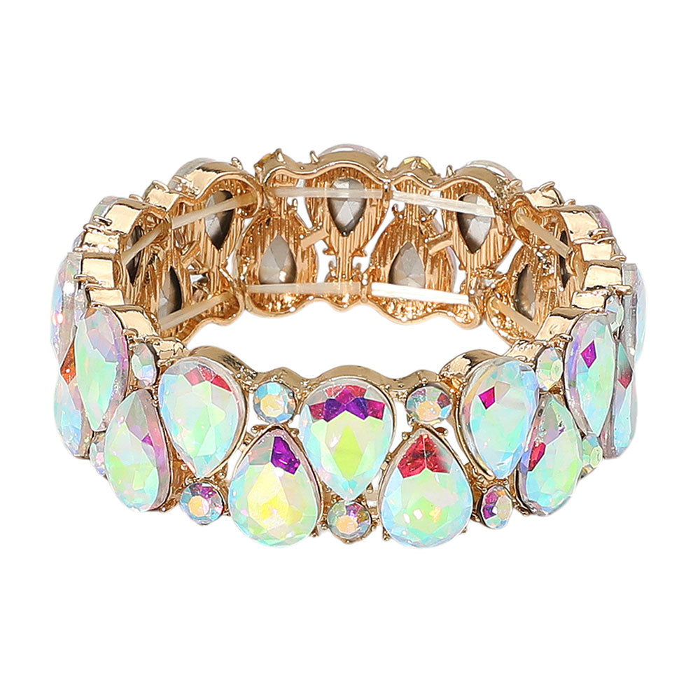iLLASPARKZ Teardrop Stone Cluster Beaded Stretch Evening Bracelet