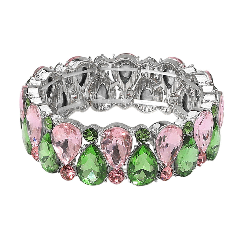 iLLASPARKZ Teardrop Stone Cluster Beaded Stretch Evening Bracelet