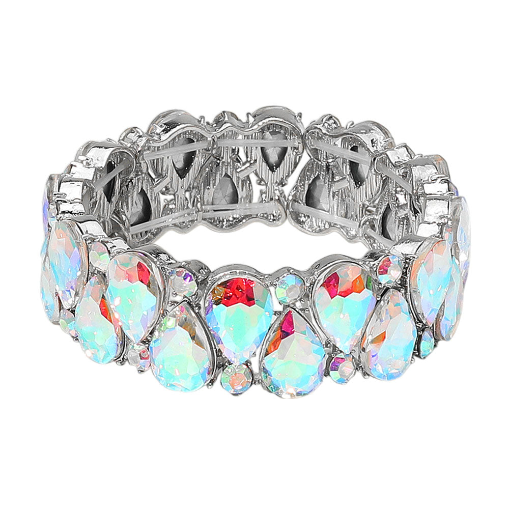 iLLASPARKZ Teardrop Stone Cluster Beaded Stretch Evening Bracelet