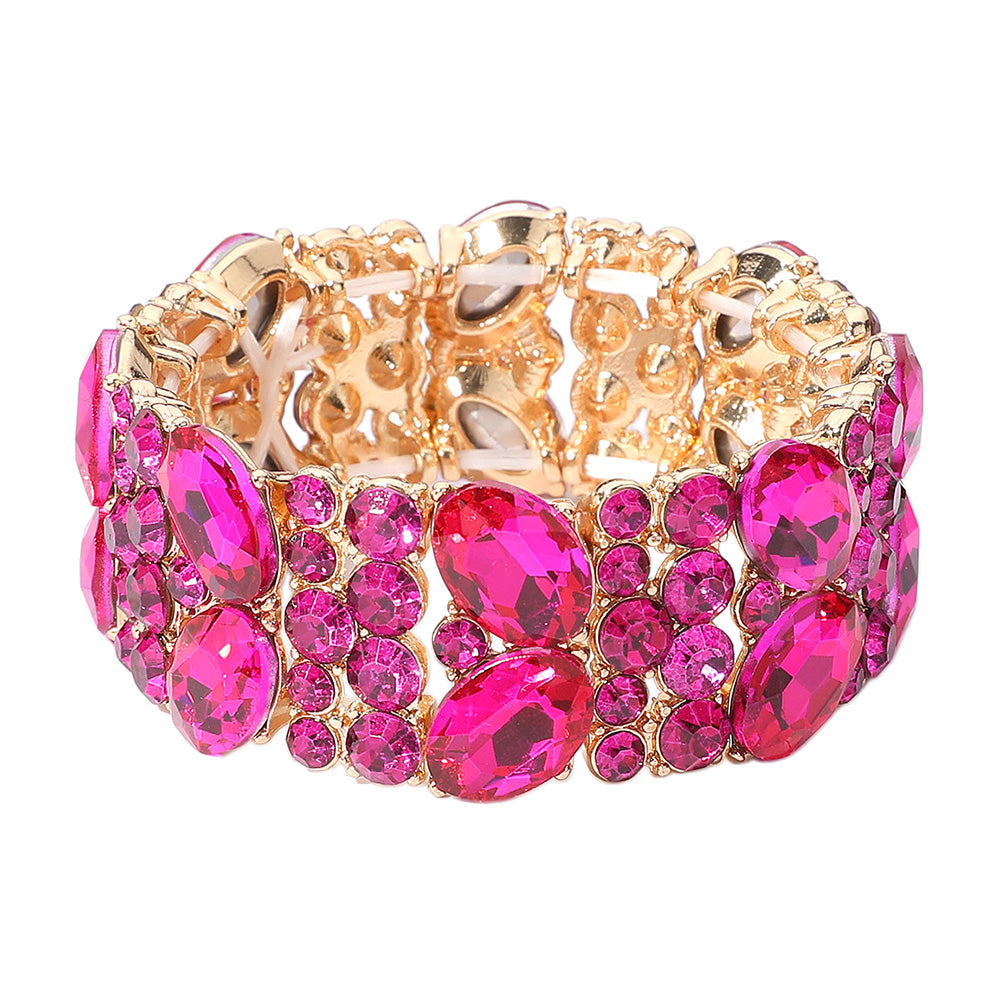iLLASPARKZ Glass Crystal Oval Round Stretch Evening Bracelet