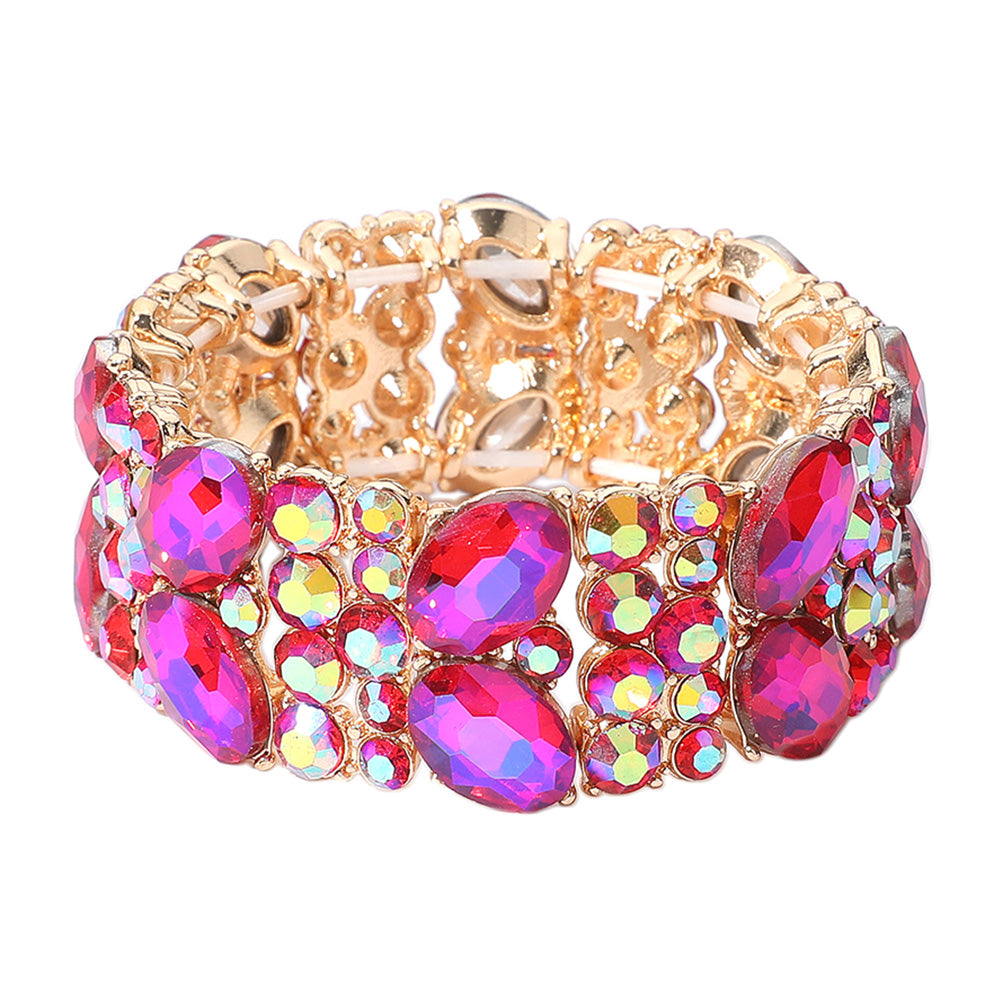iLLASPARKZ Glass Crystal Oval Round Stretch Evening Bracelet