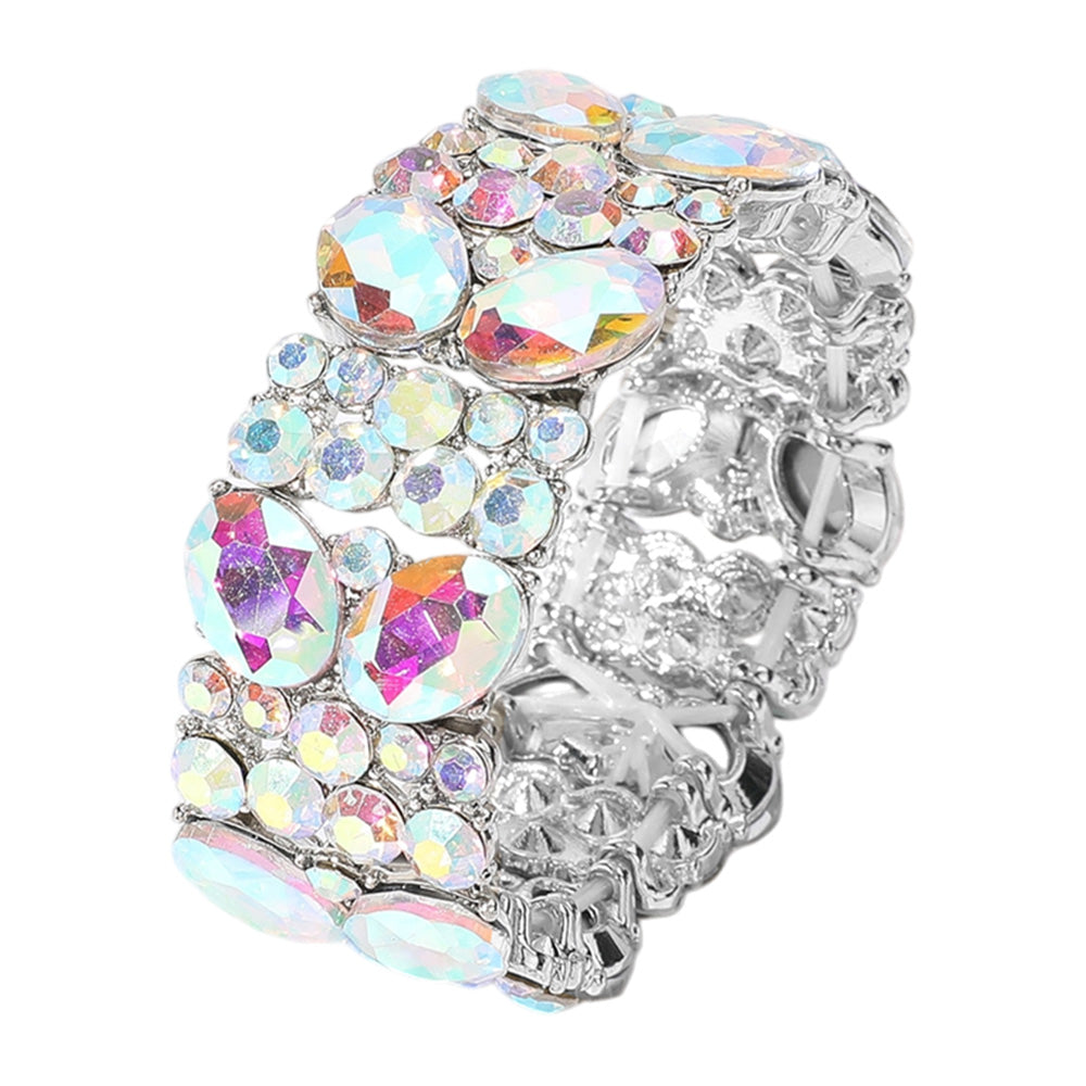 iLLASPARKZ Glass Crystal Oval Round Stretch Evening Bracelet