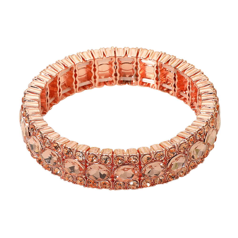 iLLASPARKZ Oval Round Glass Stone Cluster Beaded Stretch Evening Bracelet
