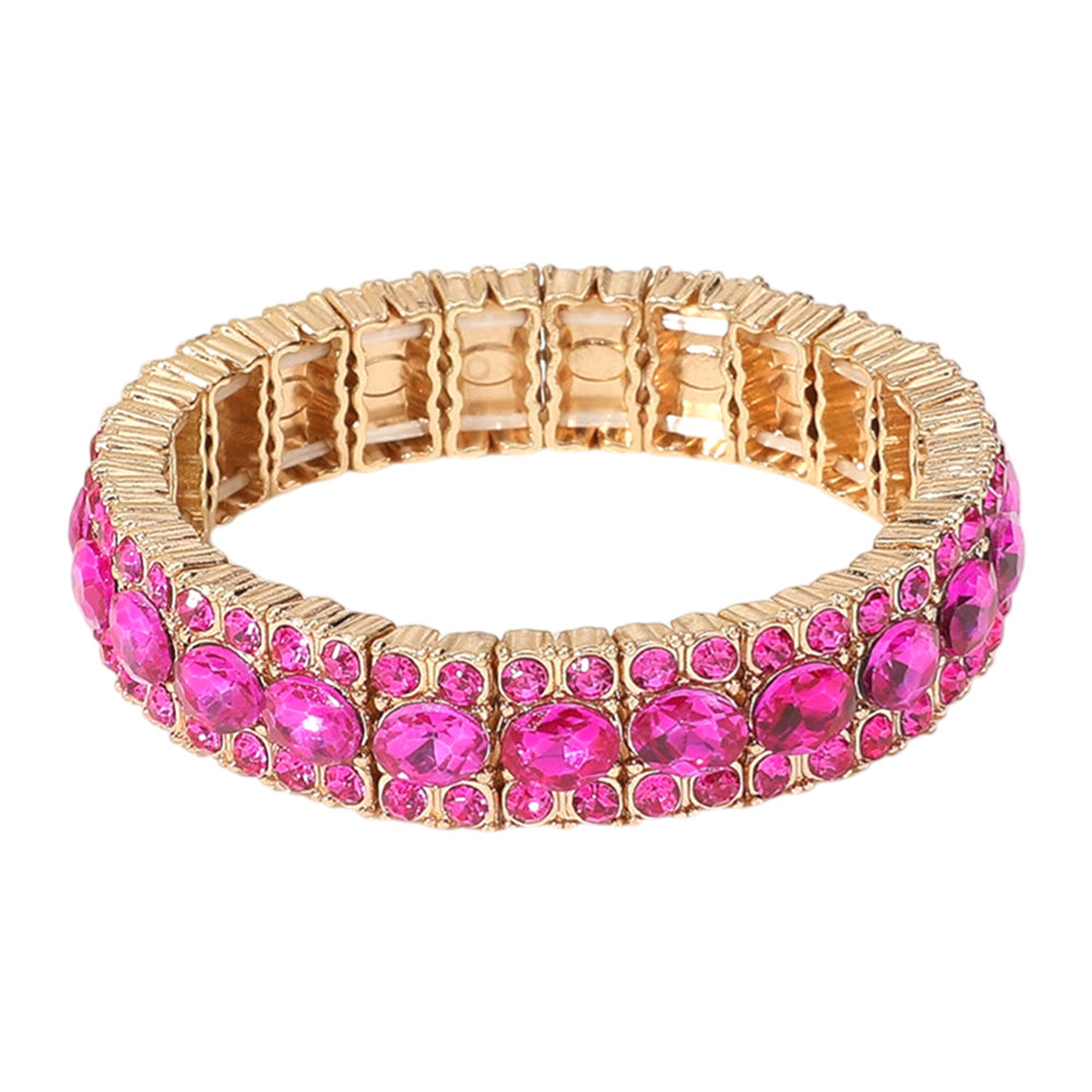 iLLASPARKZ Oval Round Glass Stone Cluster Beaded Stretch Evening Bracelet