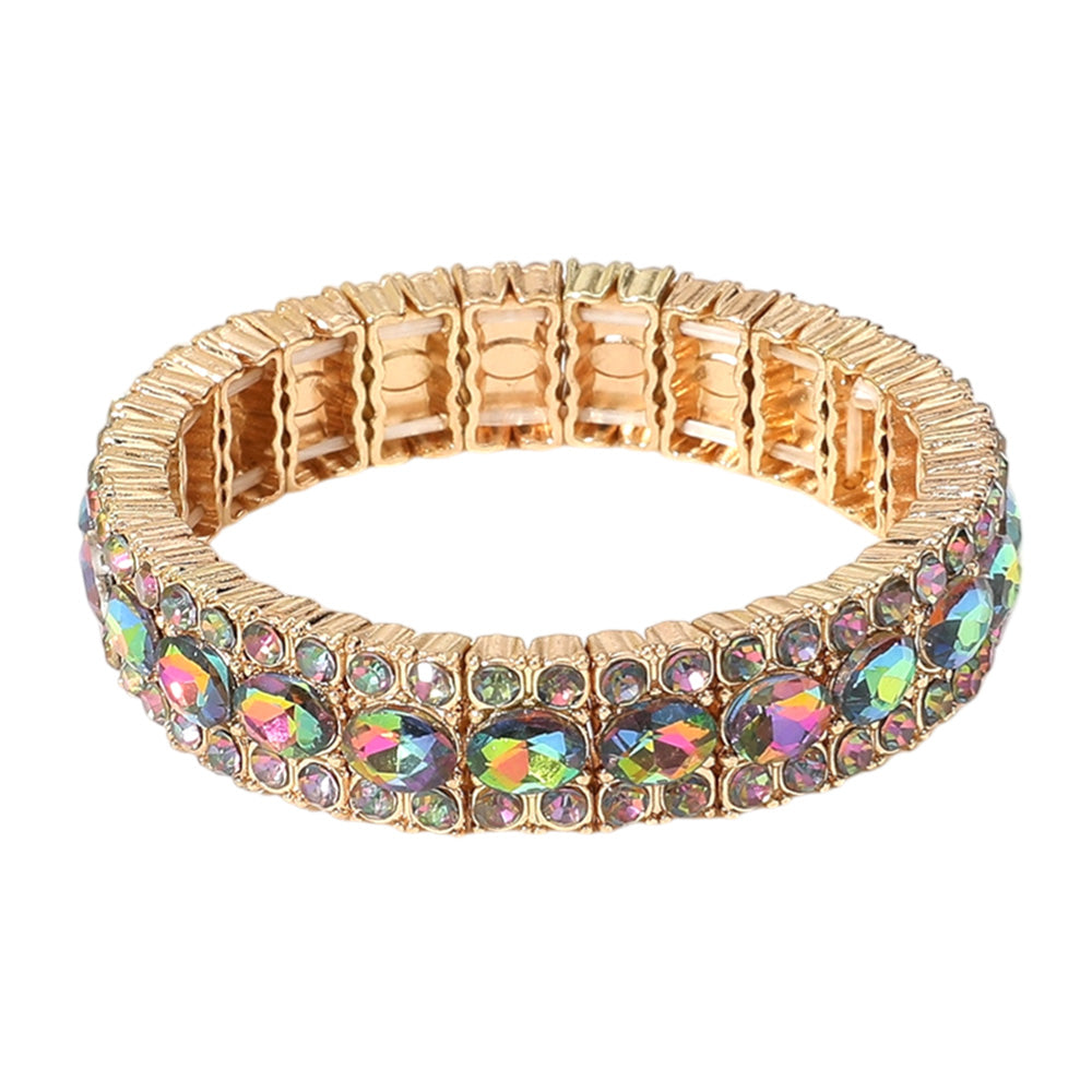 iLLASPARKZ Oval Round Glass Stone Cluster Beaded Stretch Evening Bracelet