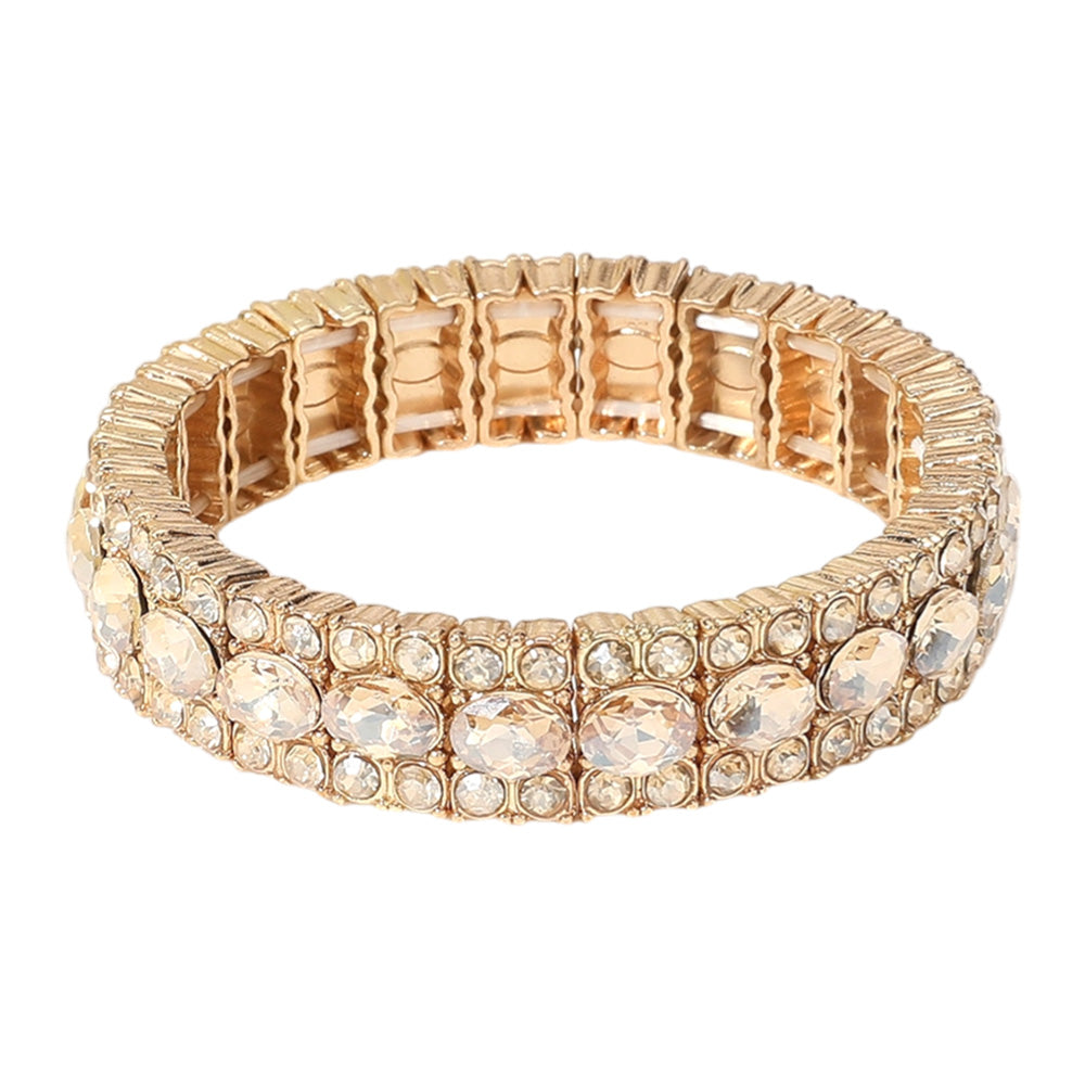iLLASPARKZ Oval Round Glass Stone Cluster Beaded Stretch Evening Bracelet