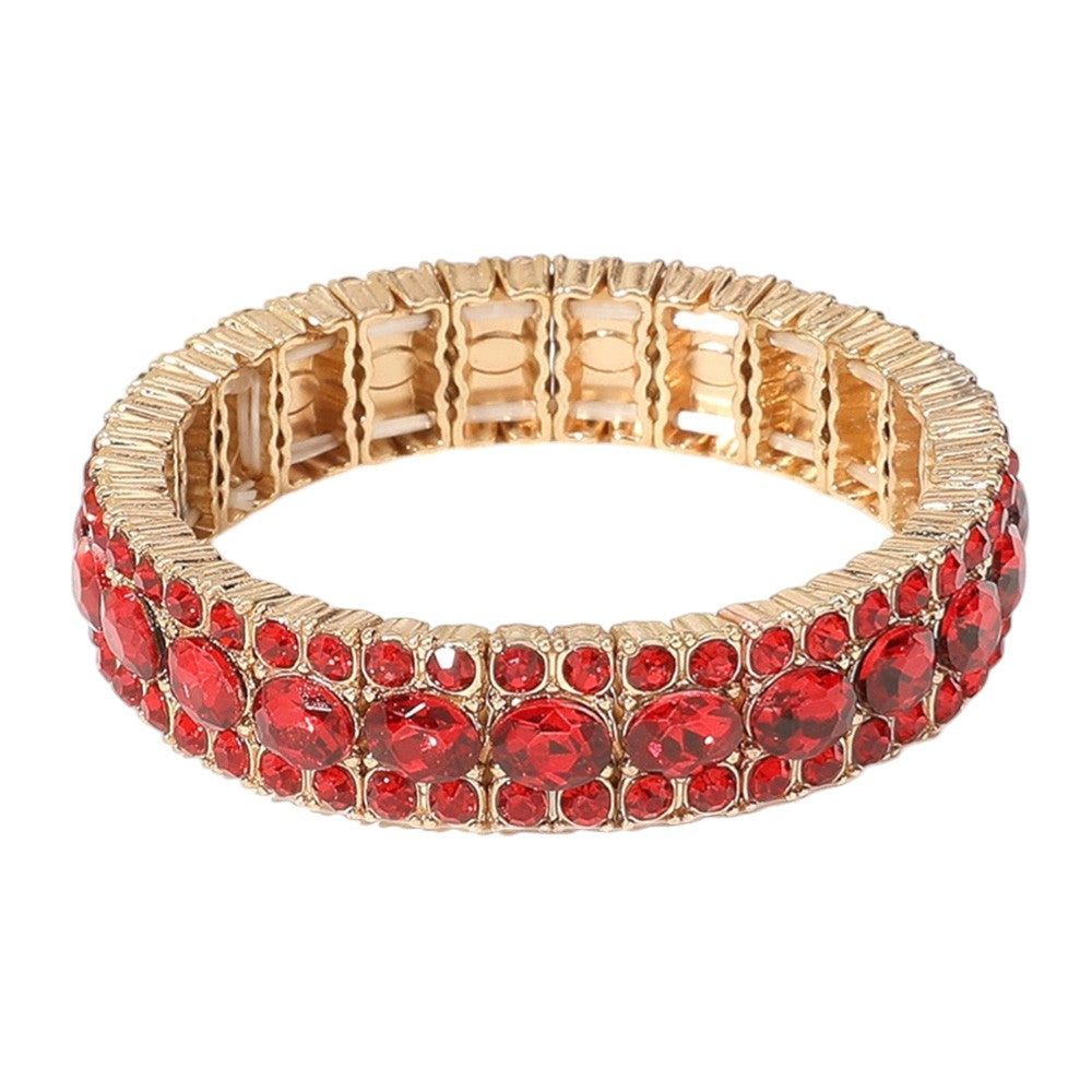 iLLASPARKZ Oval Round Glass Stone Cluster Beaded Stretch Evening Bracelet