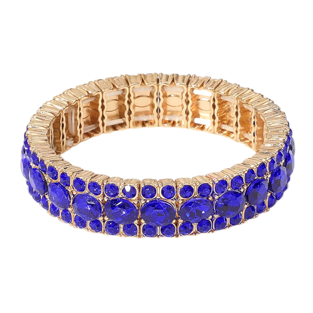 iLLASPARKZ Oval Round Glass Stone Cluster Beaded Stretch Evening Bracelet