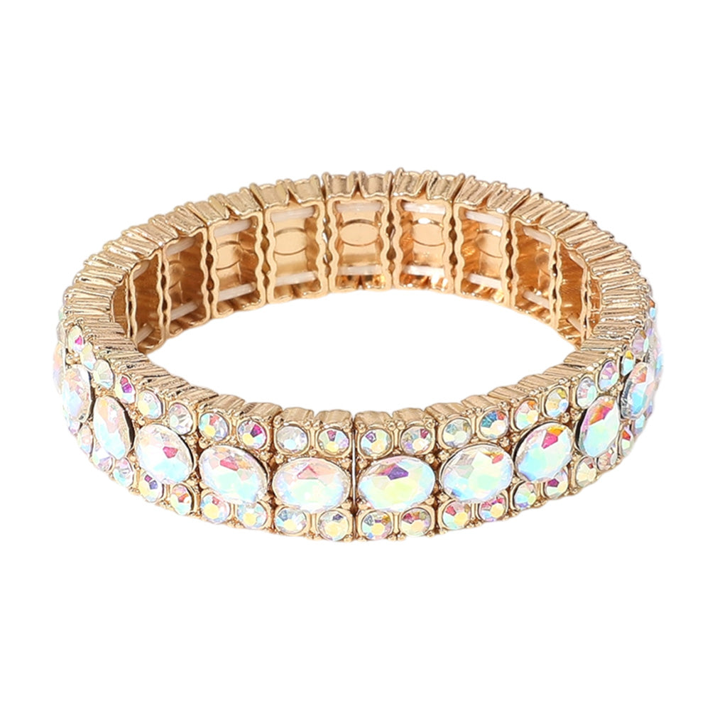iLLASPARKZ Oval Round Glass Stone Cluster Beaded Stretch Evening Bracelet
