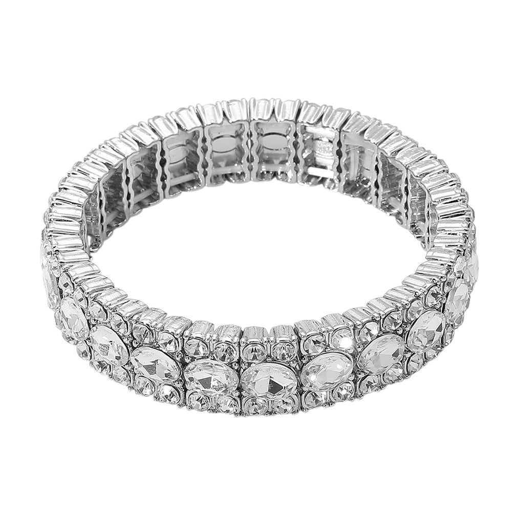 iLLASPARKZ Oval Round Glass Stone Cluster Beaded Stretch Evening Bracelet