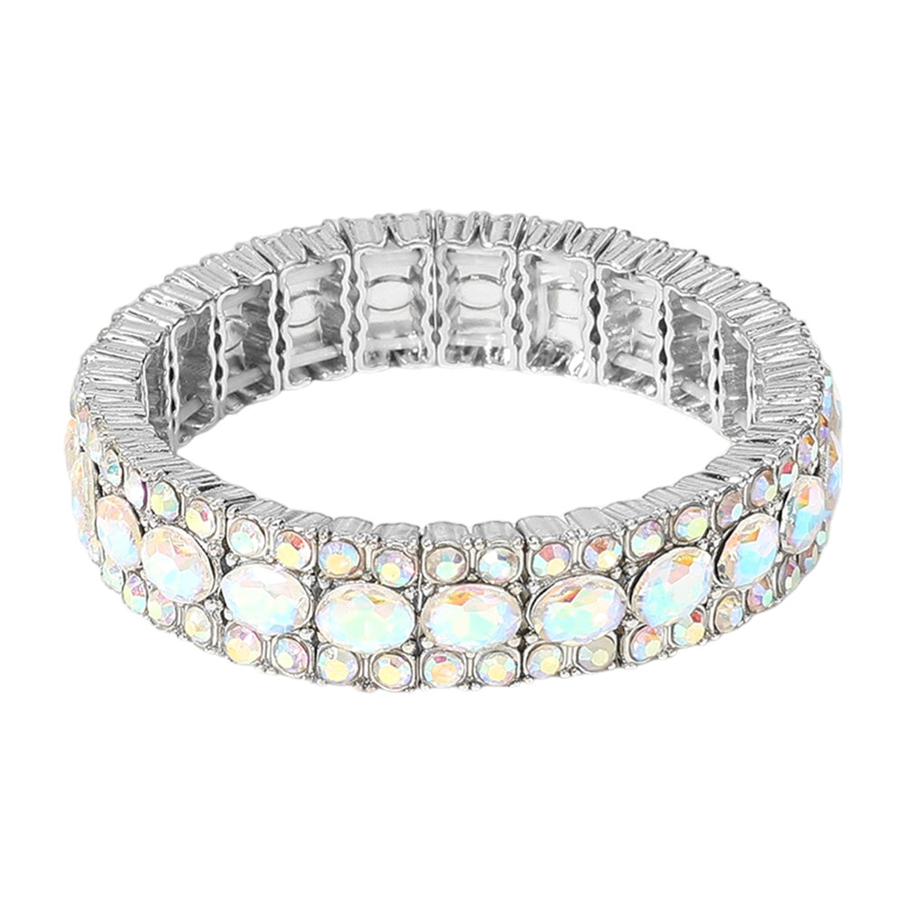 iLLASPARKZ Oval Round Glass Stone Cluster Beaded Stretch Evening Bracelet