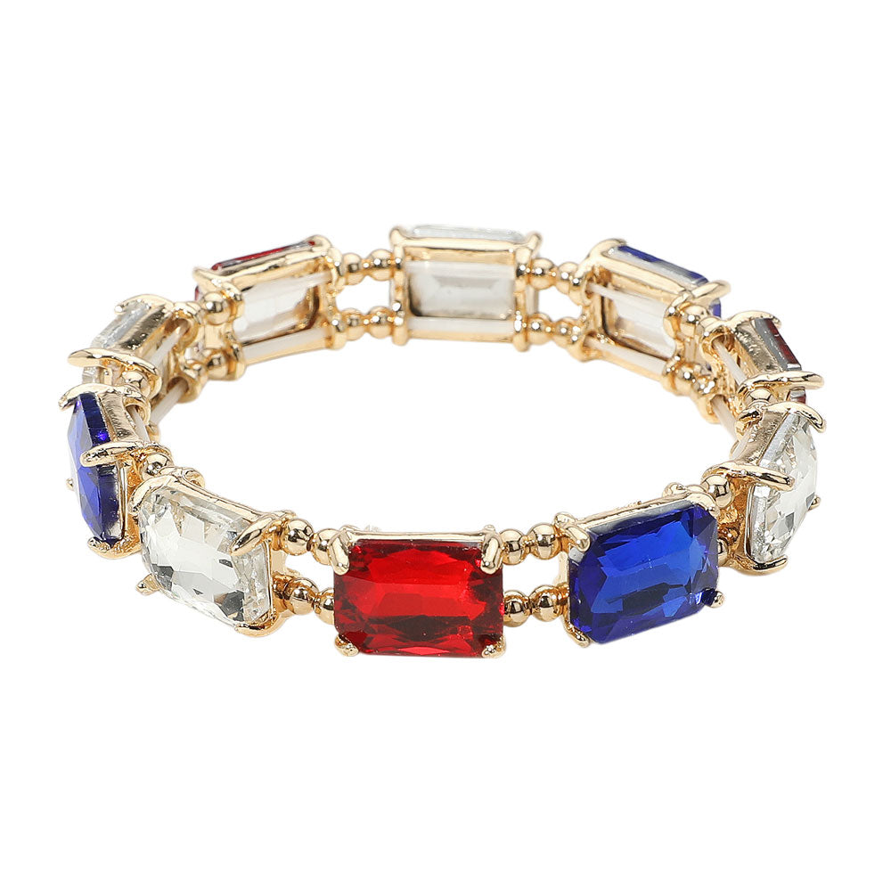 iLLASPARKZ American USA Emerald Cut Stone Stretch Evening Bracelet