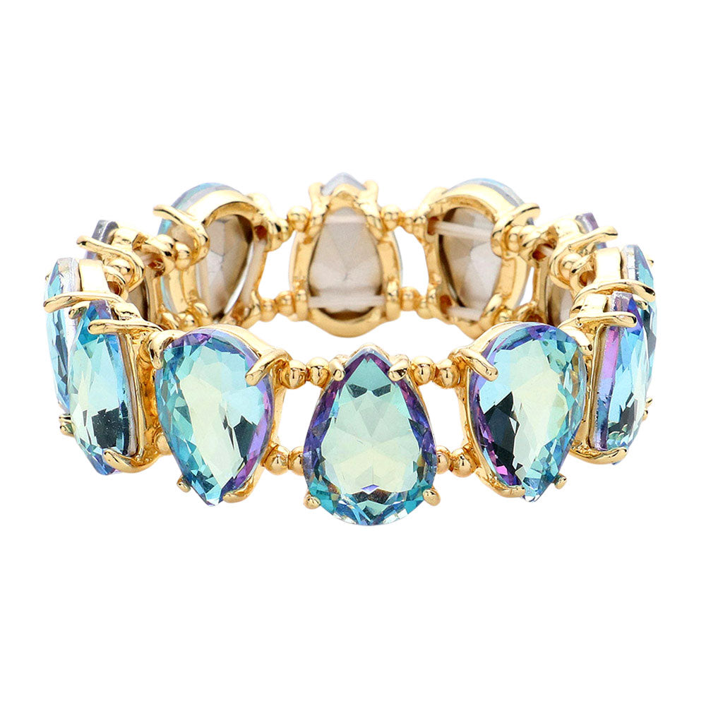 iLLASPARKZ Teardrop Glass Stone Cluster Stretch Evening Bracelet