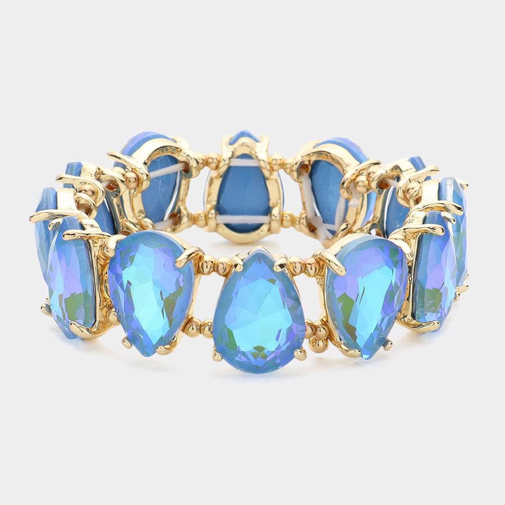 iLLASPARKZ Teardrop Glass Stone Cluster Stretch Evening Bracelet