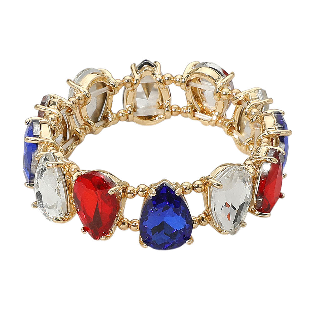 iLLASPARKZ American USA Teardrop Glass Stone Cluster Stretch Evening Bracelet
