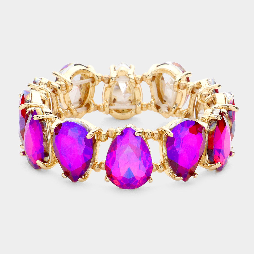 iLLASPARKZ Teardrop Glass Stone Cluster Stretch Evening Bracelet