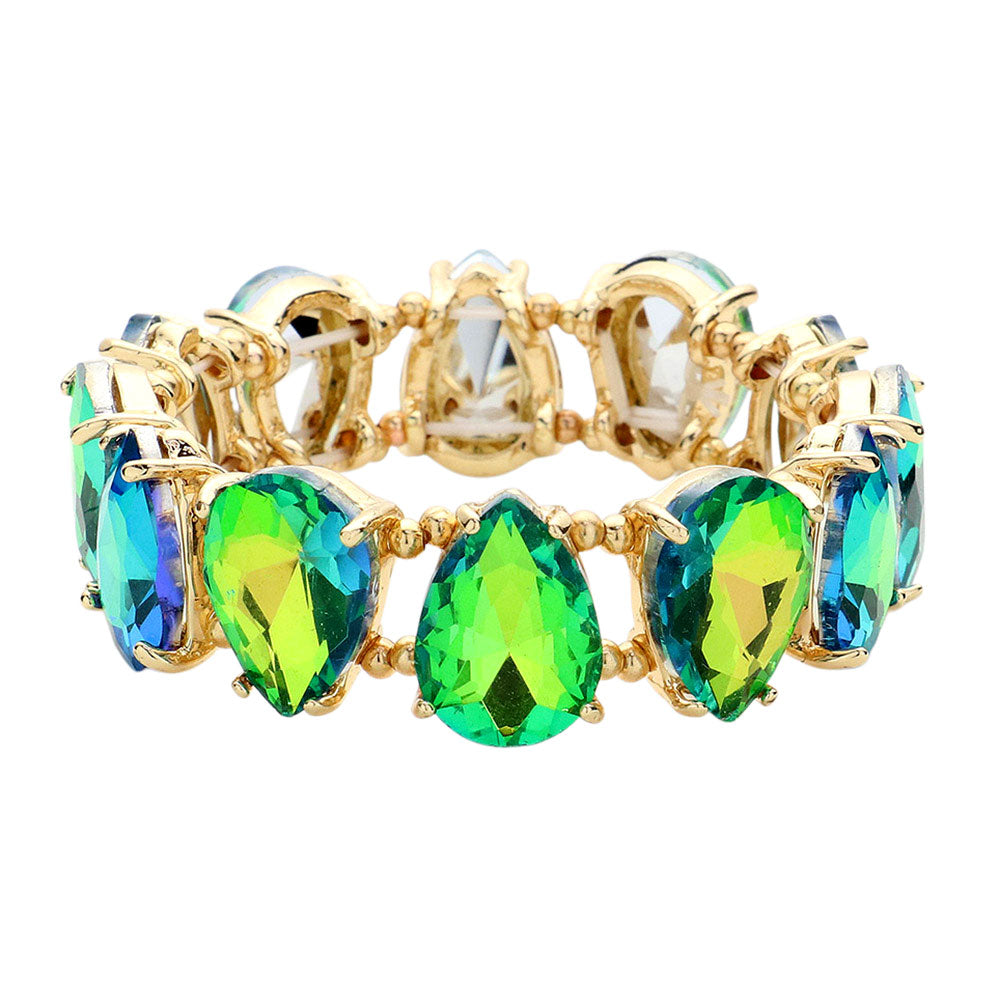 iLLASPARKZ Teardrop Glass Stone Cluster Stretch Evening Bracelet