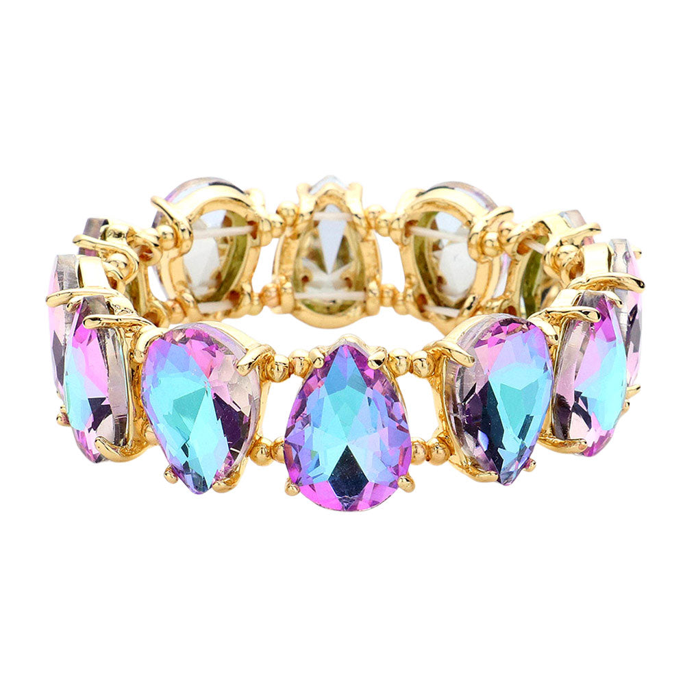iLLASPARKZ Teardrop Glass Stone Cluster Stretch Evening Bracelet