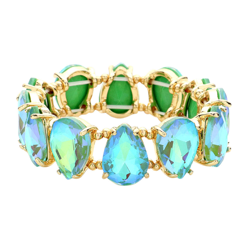 iLLASPARKZ Teardrop Glass Stone Cluster Stretch Evening Bracelet