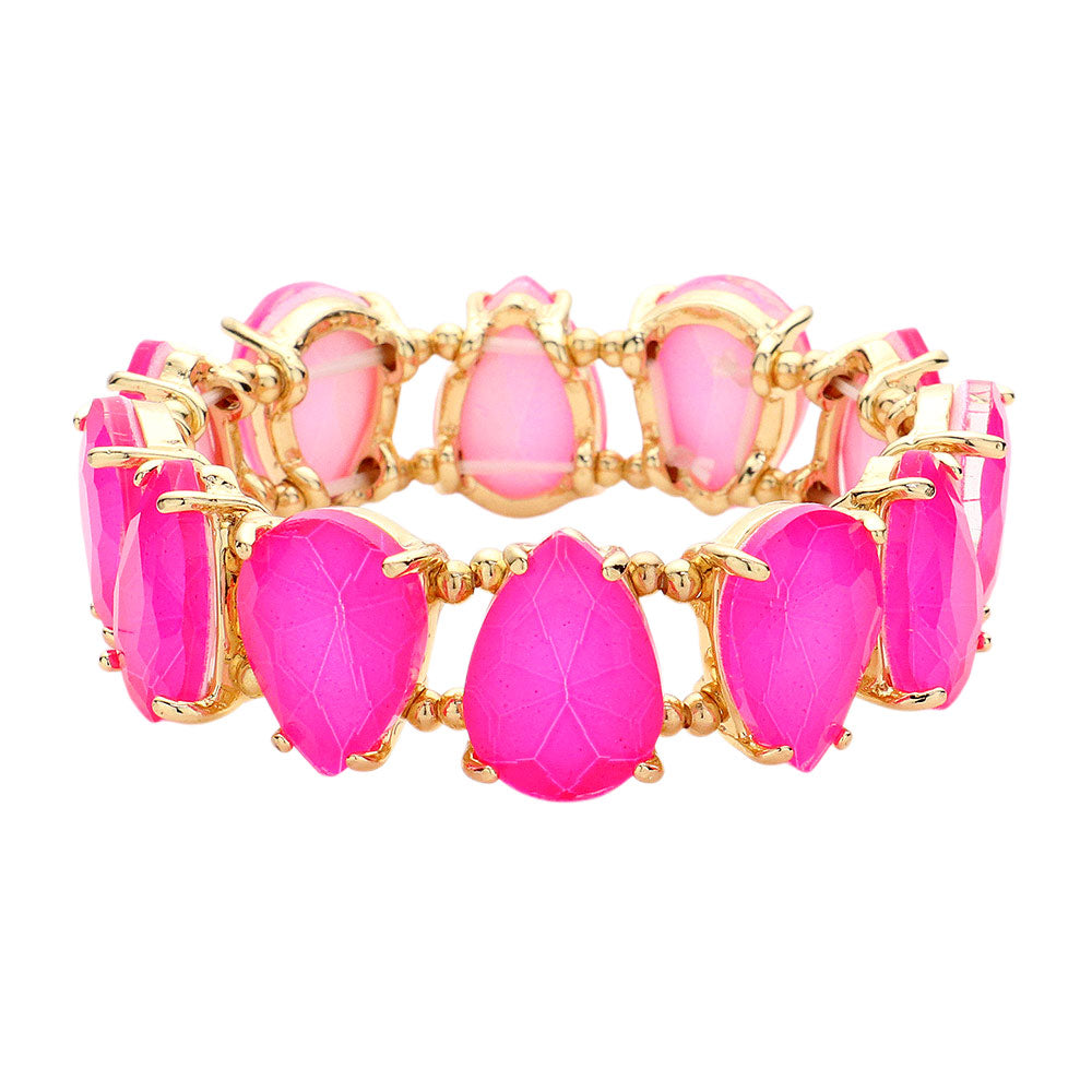 iLLASPARKZ Teardrop Glass Stone Cluster Stretch Evening Bracelet