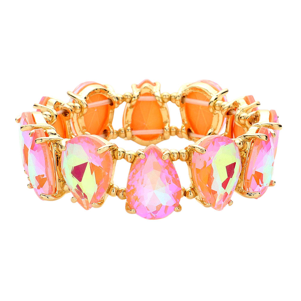 iLLASPARKZ Teardrop Glass Stone Cluster Stretch Evening Bracelet
