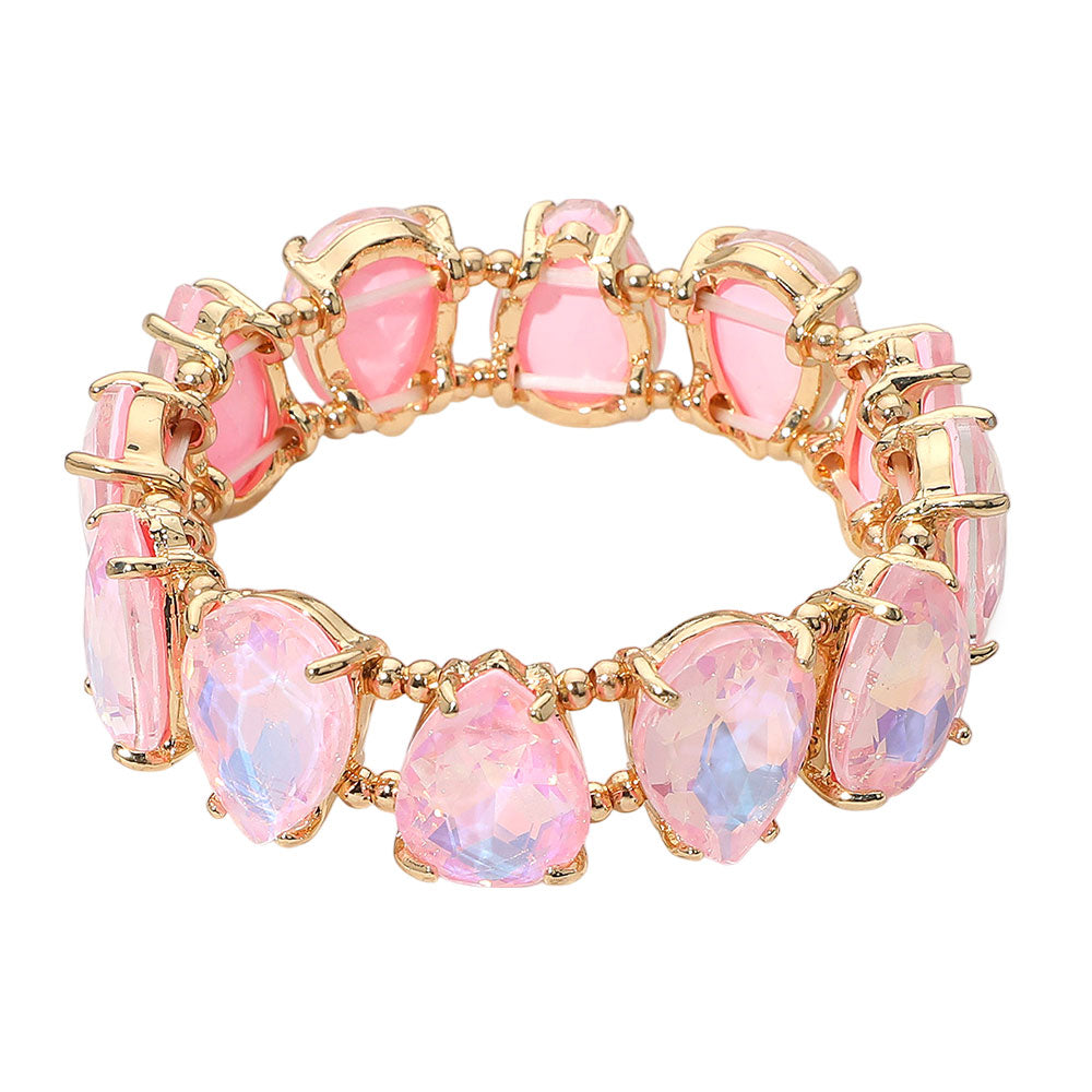 iLLASPARKZ Teardrop Glass Stone Cluster Stretch Evening Bracelet
