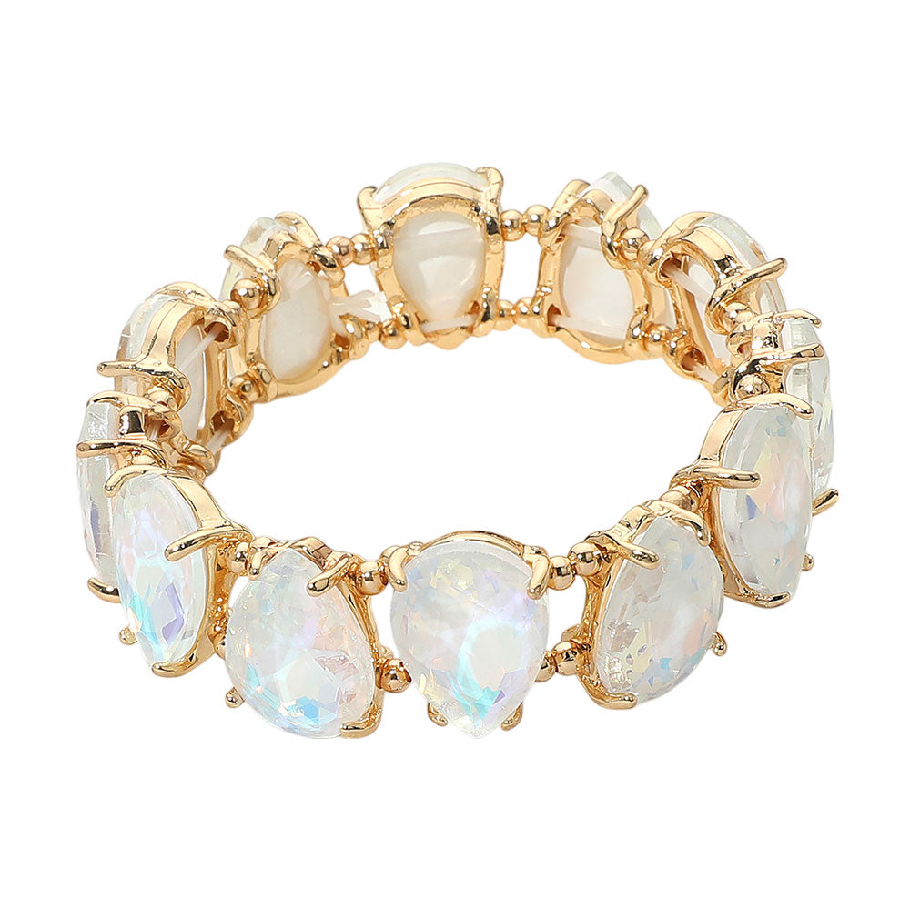iLLASPARKZ Teardrop Glass Stone Cluster Stretch Evening Bracelet