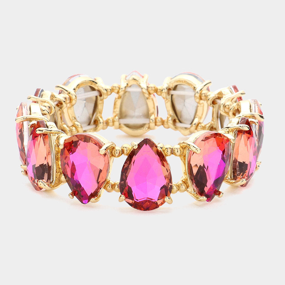iLLASPARKZ Teardrop Glass Stone Cluster Stretch Evening Bracelet