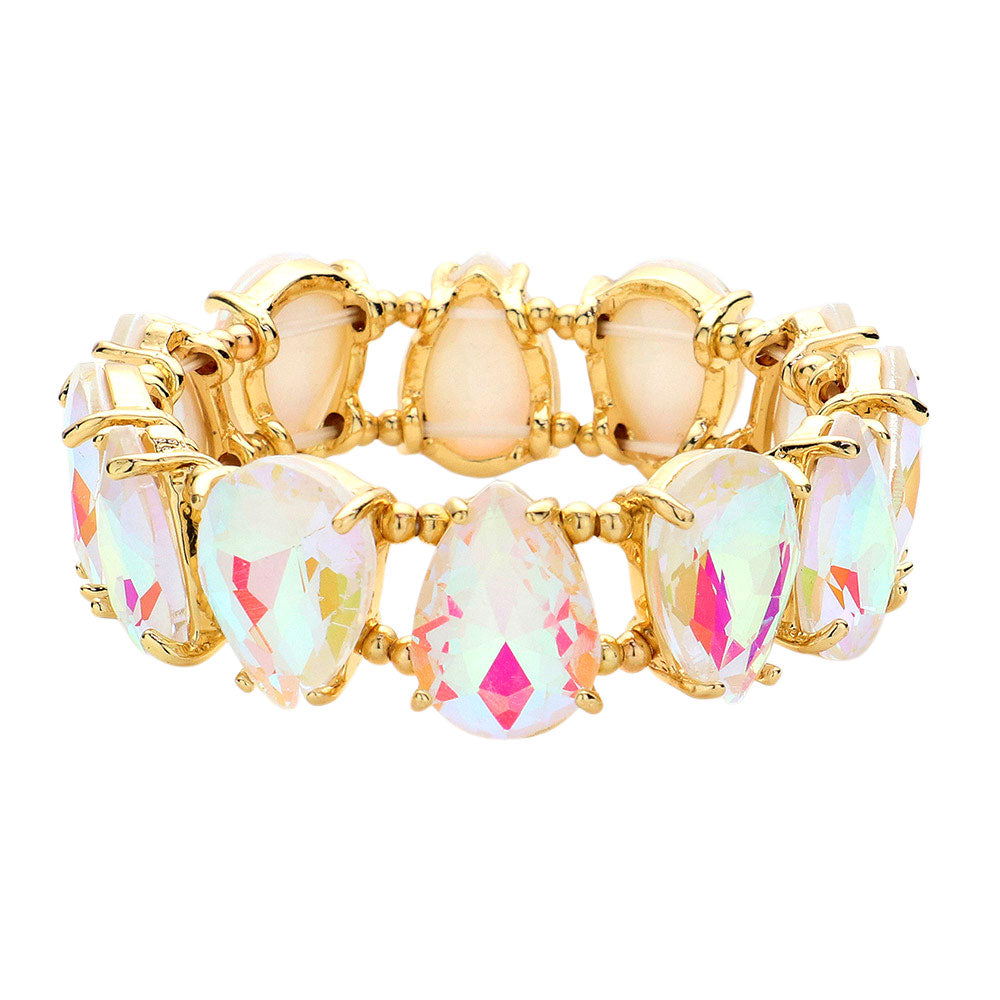 iLLASPARKZ Teardrop Glass Stone Cluster Stretch Evening Bracelet